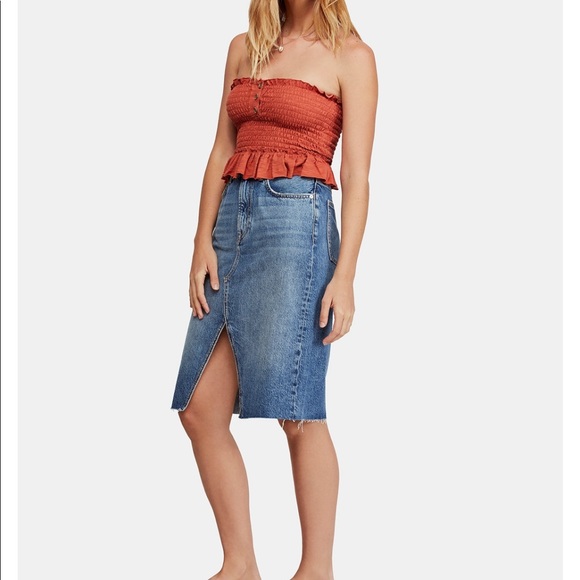 FREE PEOPLE Suzanne cotton denim midi skirt - Picture 2 of 8